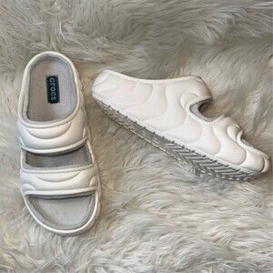 Crocs Classic Cozzzy Overpuff Slides Sandals White Fleece Lined Unisex M8  W10